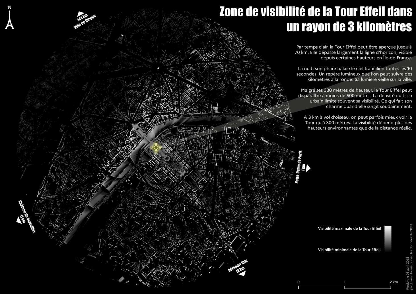 Zone de visibilité tour Eiffel sur 3km